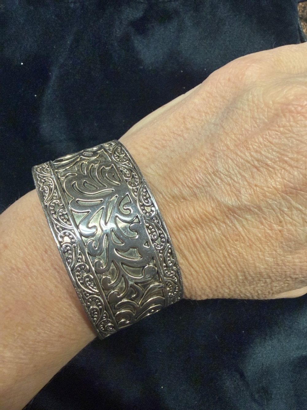 Engraved Wide Silver Cuff Bracelet